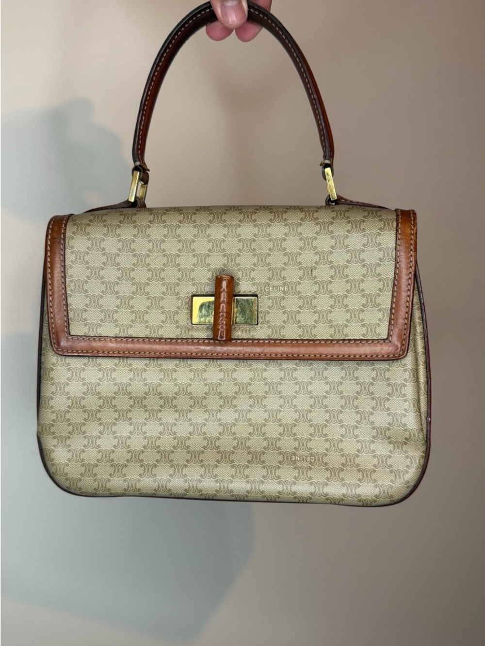 Céline CELINE Macadam Canvas Hand Bag PVC 2way Beige Gold